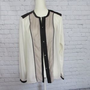Helmut Lang Blouse Color Block Taupe Cream Black